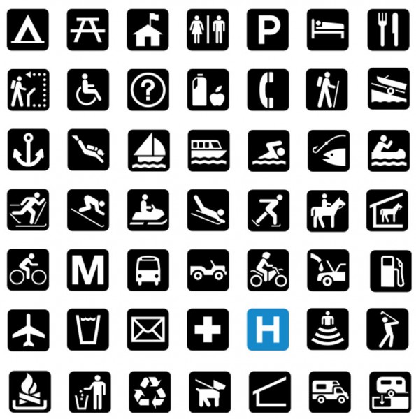 Check out this chart of signs & symbols. How many do you recognize at a quick glance? These and many more signs are found throughout the National Park. From the National Parks – Signs and Symbols Guidebook.