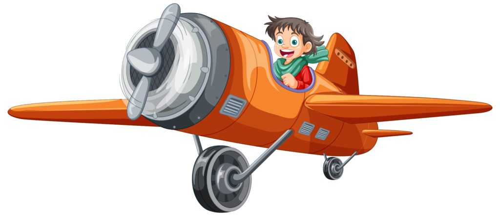 Adventure Kid on Light Aircraft Vector illustration