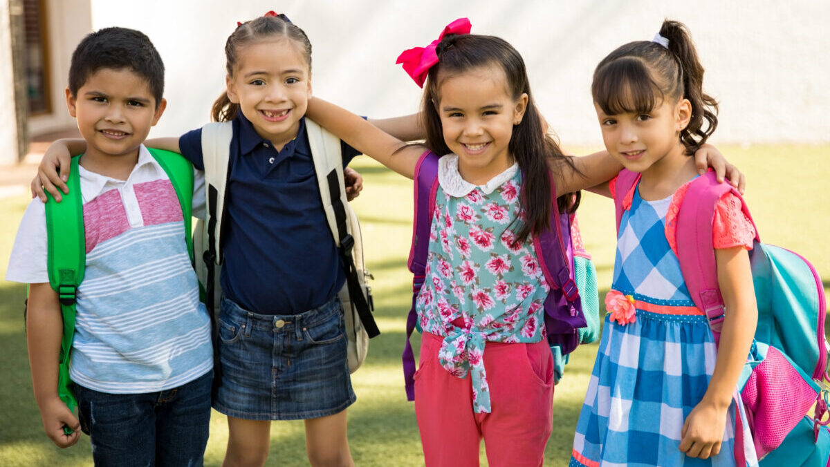 Cute preschool friends outdoors