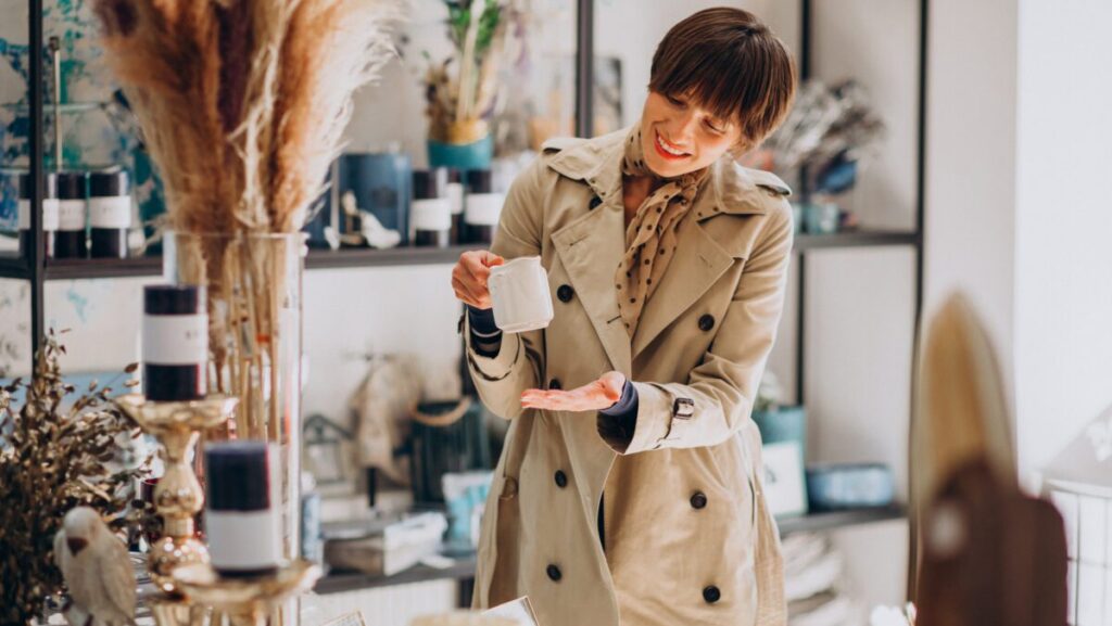 Woman buying stuff in a decoration store