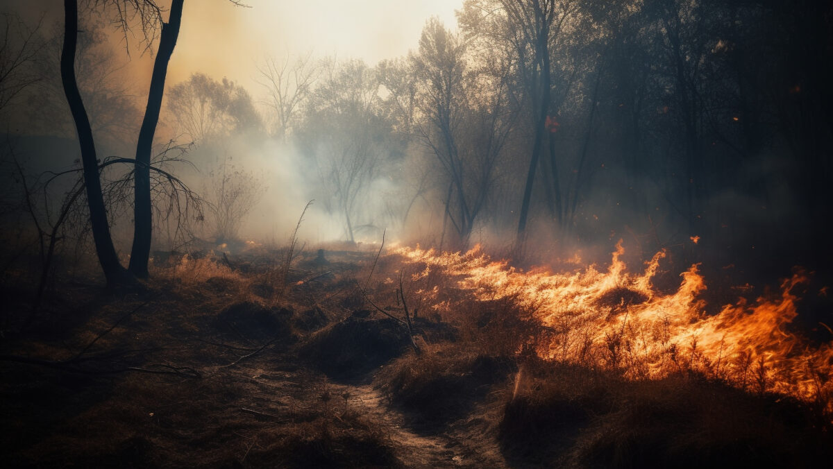 Burning forest, inferno of destruction and mystery generated by AI