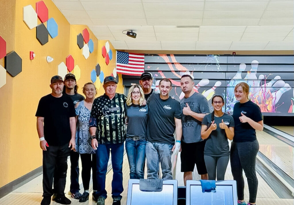 The original Weston family of bowlers expanded to include more family and friends at the 2022 SP Tournament in Carson City, NV.(Left to right) Clay, Aiden, Becky and Tim Weston, Tona Thompson, 
Steve Rodriguez, Anthony Thompson, Travis Peterson, Trinity Miller and Rosa Landis