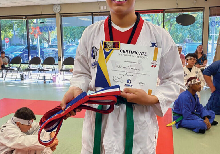 15 year-old Nathan Van Laan, recent recipient of the Student of the Month award at Azad’s Martial Arts Studio. 