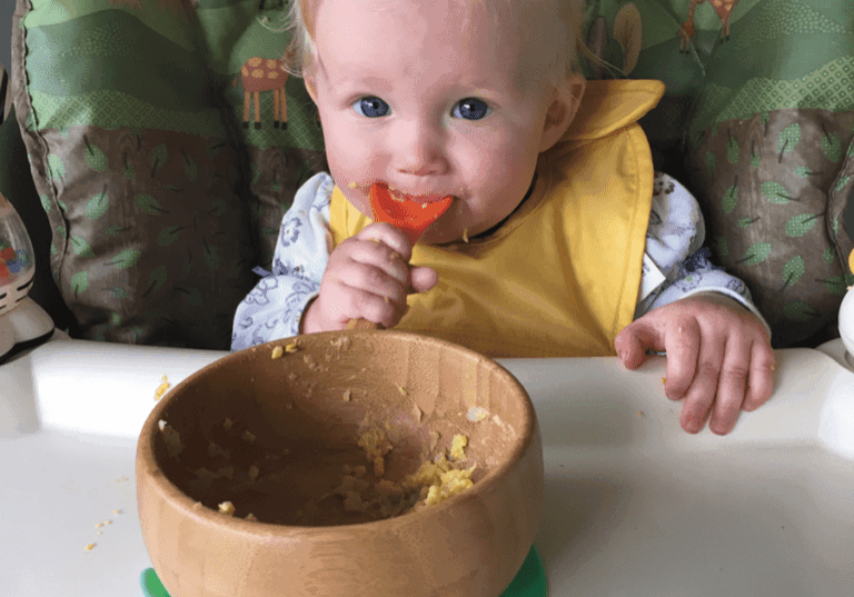Let your baby lead the way and don’t insist. Open mouth means “Yes, yum.” Closed mouth or turned head means “No, I’m full” or “No, I don’t like that.”